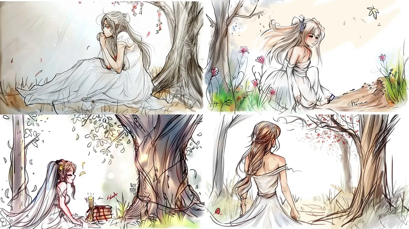 Whimsical Nature Enchantment: A Harmonious Blend of Sketch and Watercolor - Midjourney sref style