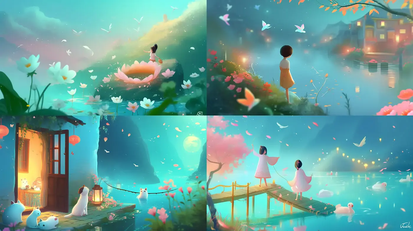 Ethereal Twilight: A Dreamlike Mixture of Luminous Hues and Whimsical Elegance - Midjourney sref style