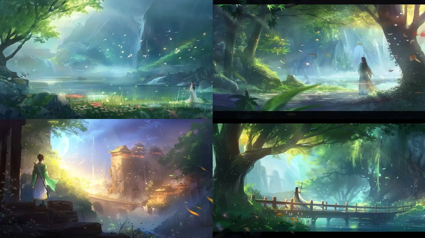 Mystical Enchanted Forests: An Ethereal Digital Dreamscape with Lush Verdant Hues - Midjourney sref style
