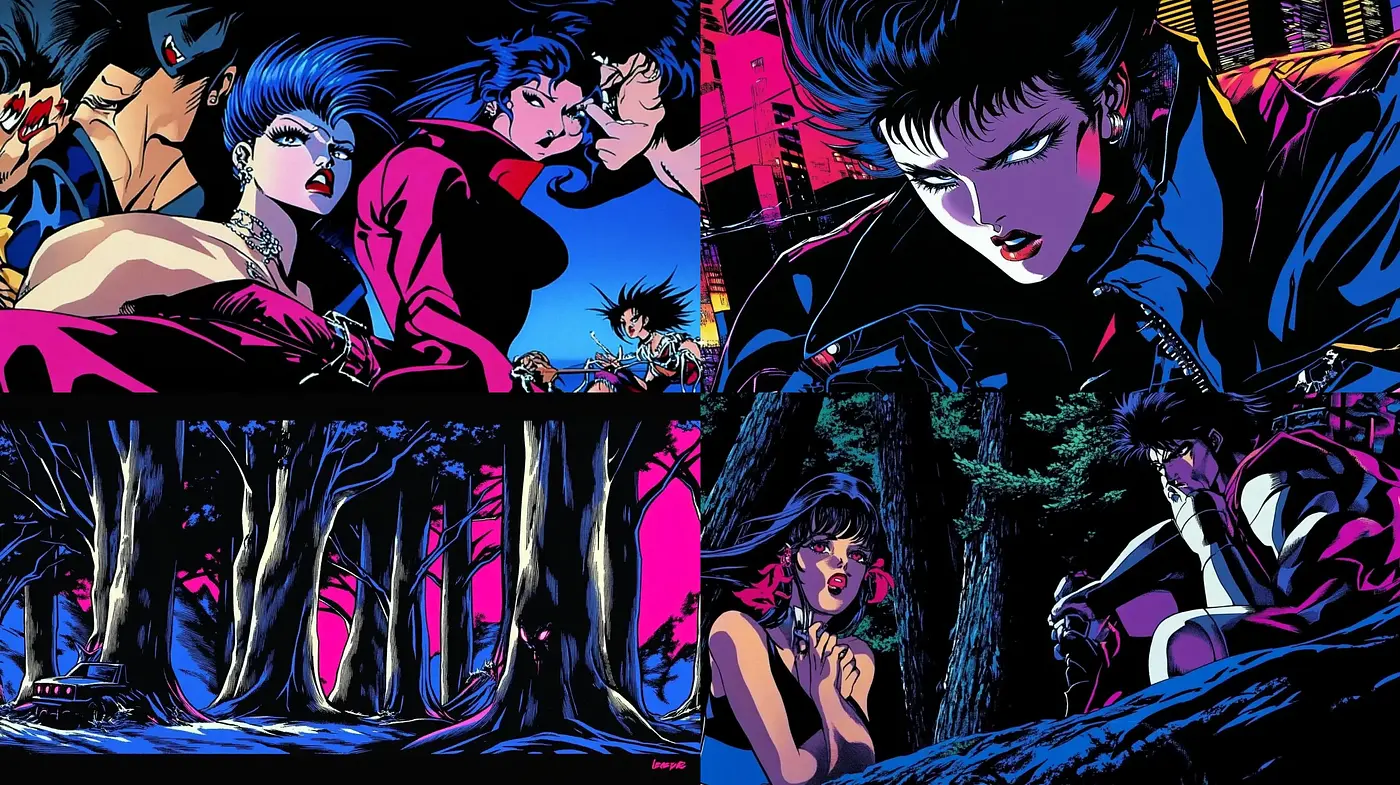 Neon-Noir Cyberpunk Ambiance - Midjourney sref style