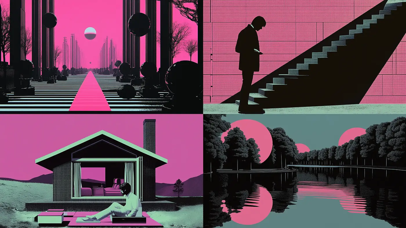 Synthetic Pink Noir: A Cyberpunk Fused Chromatic Study - Midjourney sref style