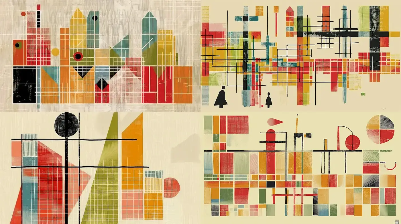 Geometric Abstraction with Vintage Warm Tones and Textured Layers - Midjourney sref style