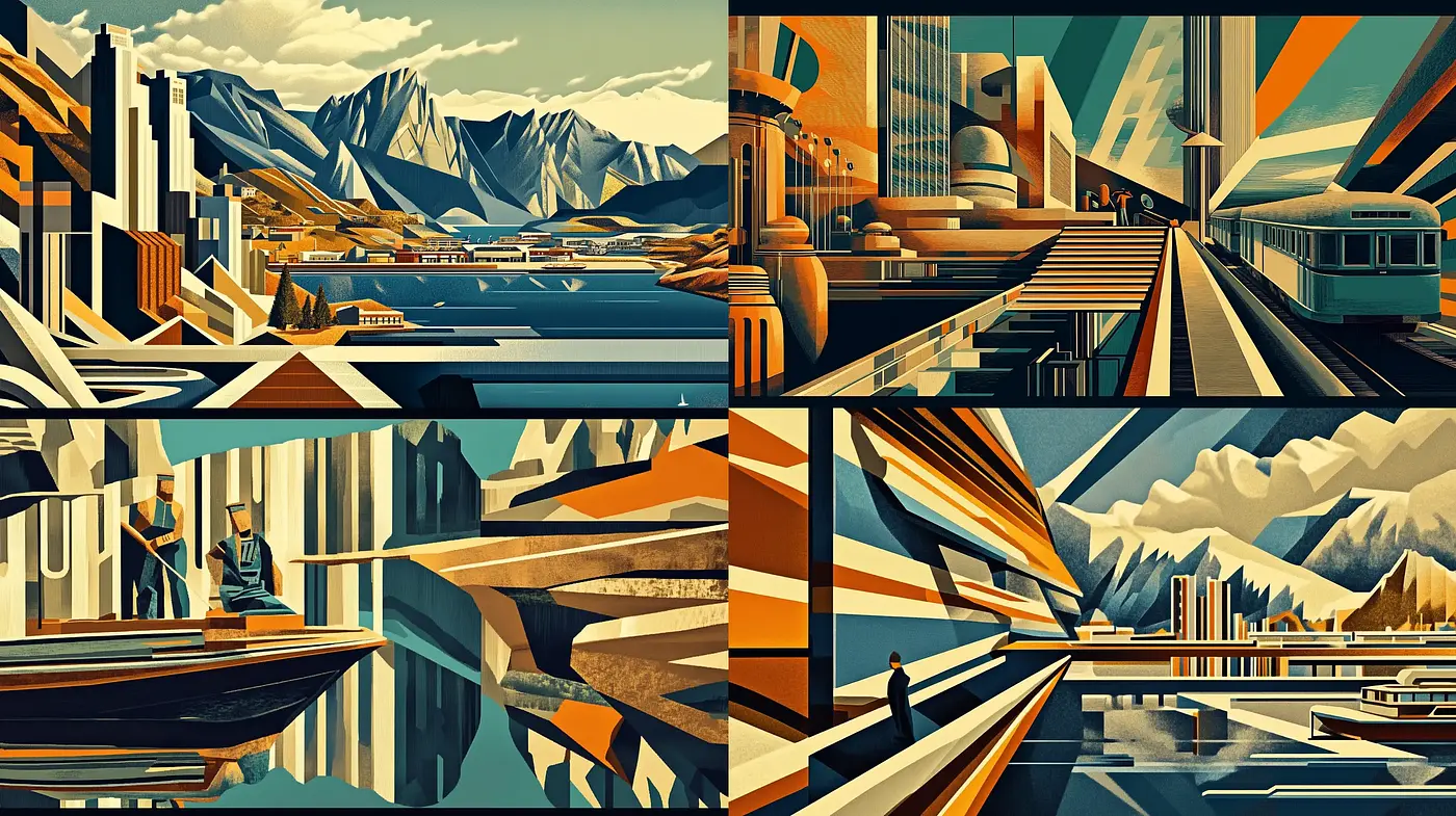 Retrofuturistic Symmetry with Warm Tonal Harmony - Midjourney sref style