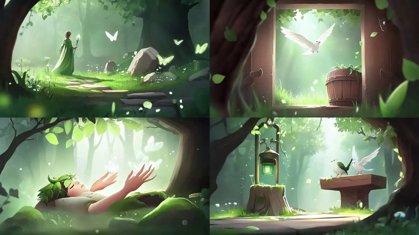Enchanted Forest Serenity: A Harmonious Blend of Light and Nature - Midjourney sref style