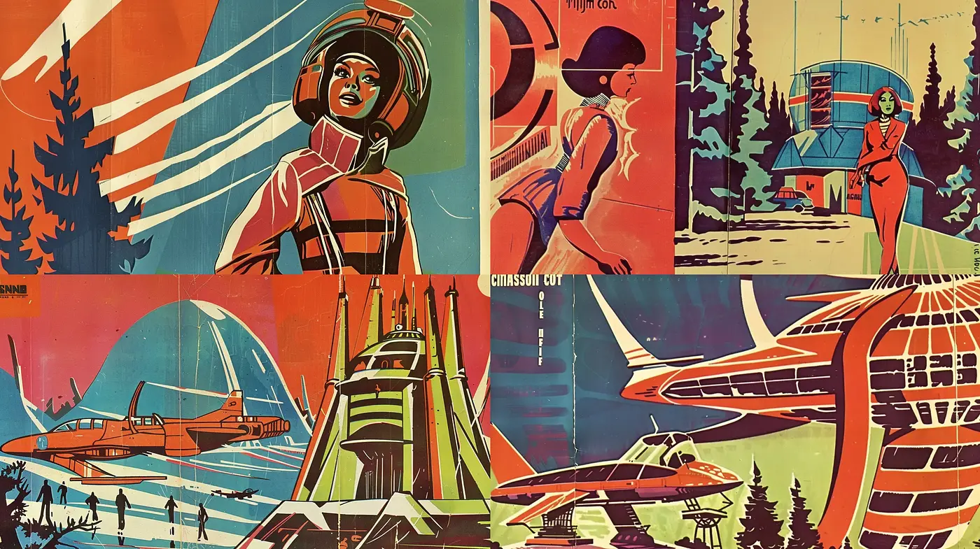 Retro-Futuristic Elegance with a Touch of Mid-Century Illustrative Flair - Midjourney sref style
