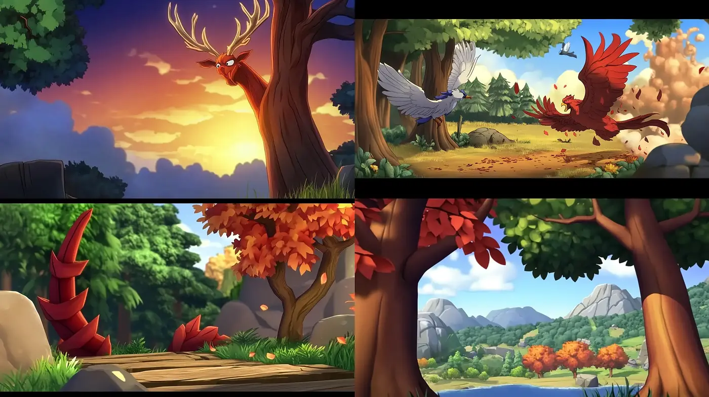 Enchanted Autumn Forests with Vibrant Cartoon Ambiance - Midjourney sref style