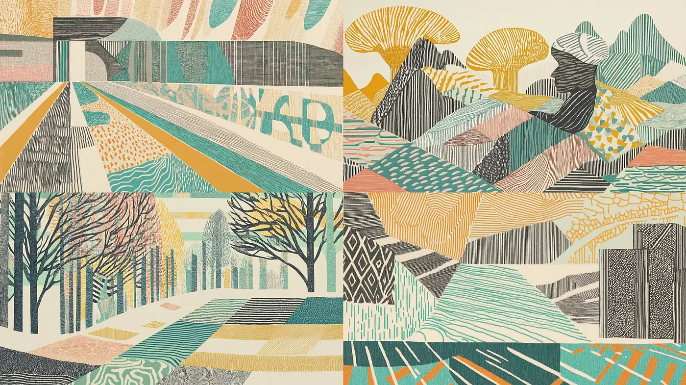 Harmonious Textural Landscape Fusion - Midjourney sref style