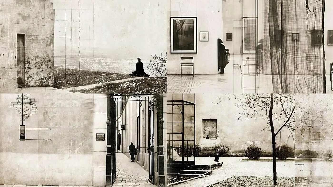 Monochrome Elegy: Textural Layers and Nostalgic Narrative - Midjourney sref style
