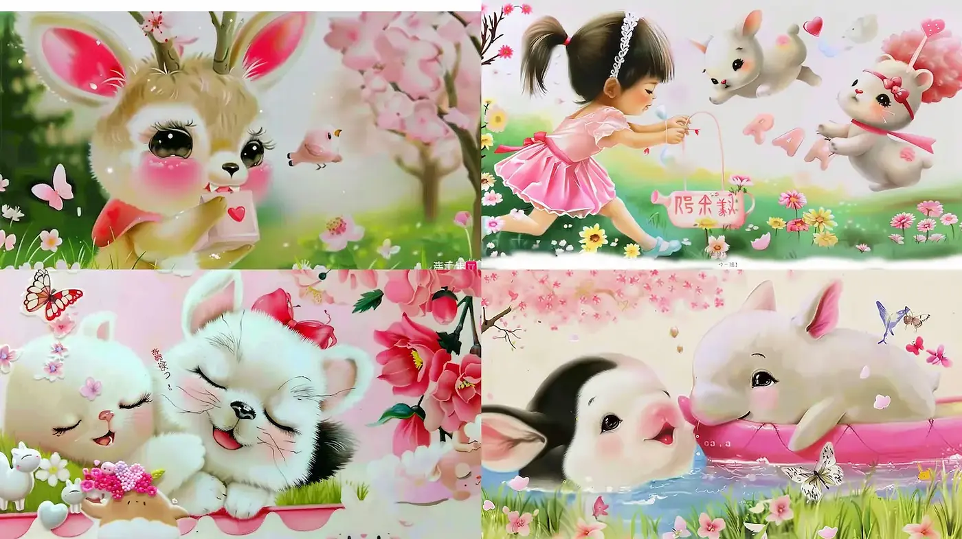 Charming and Whimsical Animal Illustrations with Floral Elements - Midjourney sref style