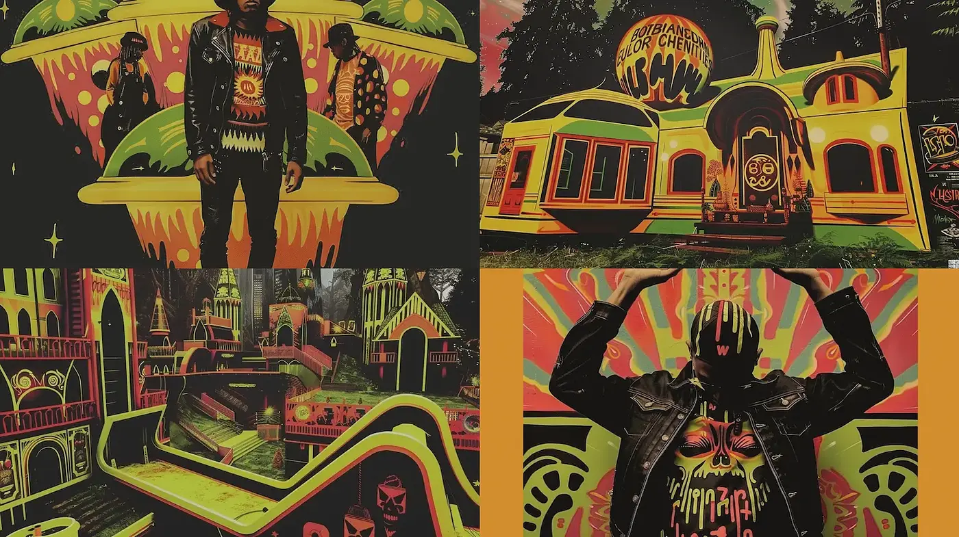 Vibrant Urban Pop Art with Surreal Influences - Midjourney sref style