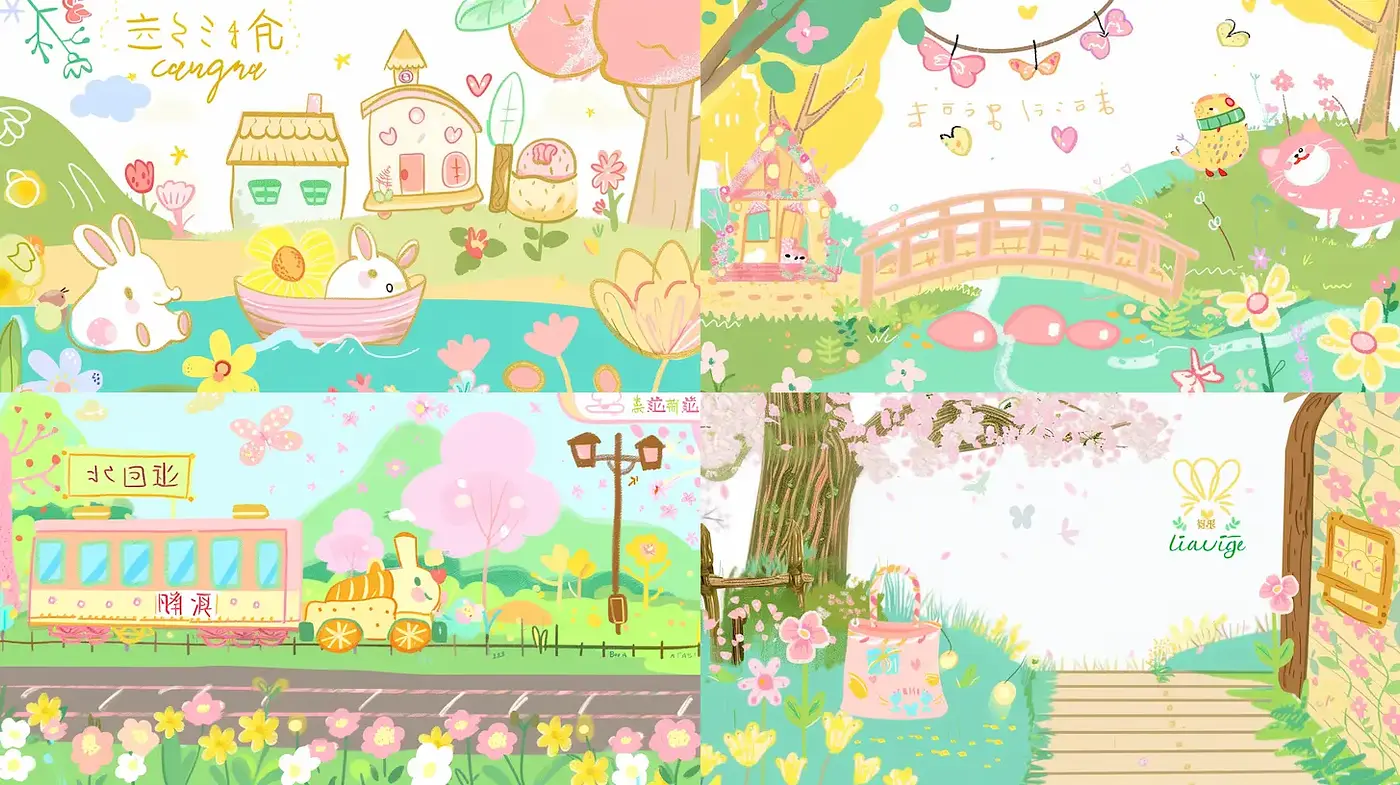 Whimsical pastel landscapes with a playful ambiance - Midjourney sref style