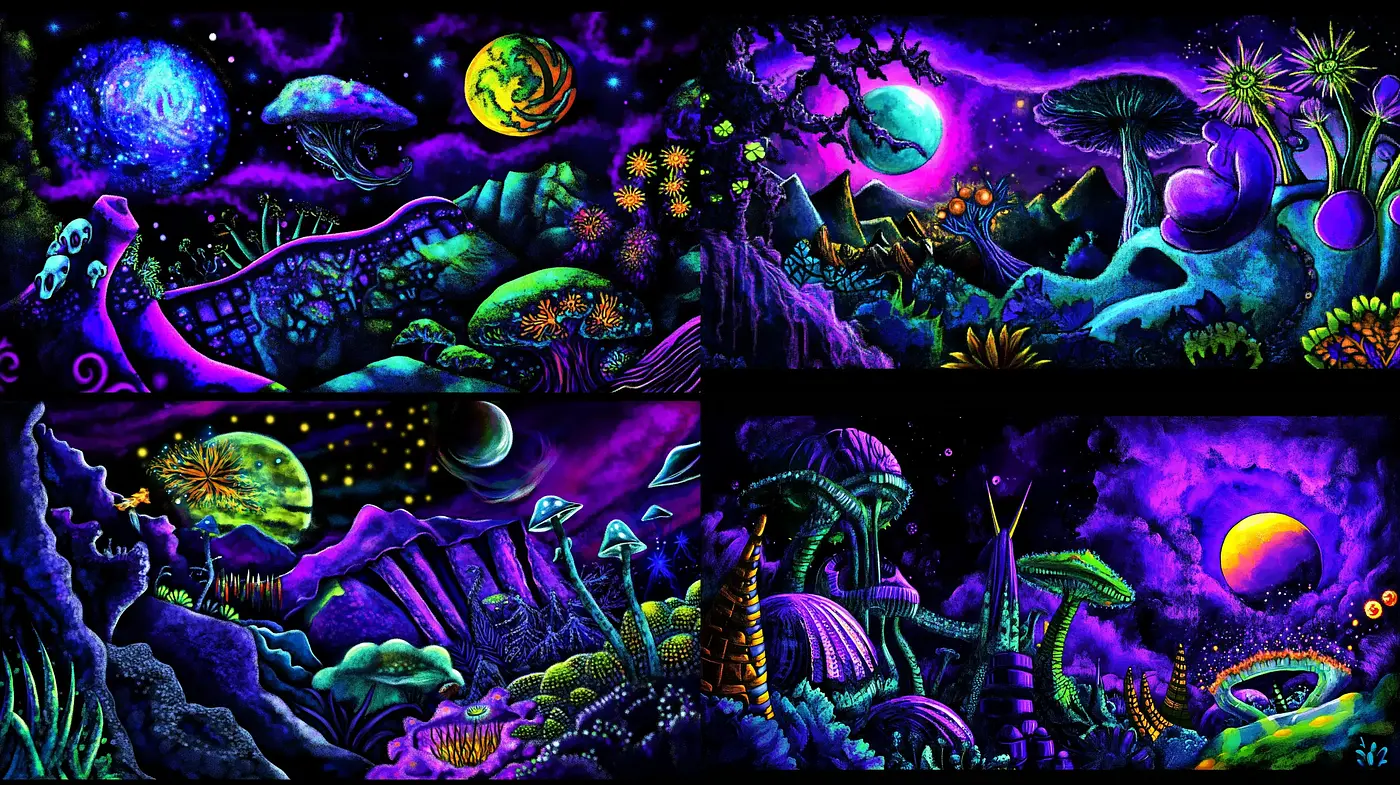 Luminous Phantasmagoria: A Vivid Surreal Dreamscape - Midjourney sref style