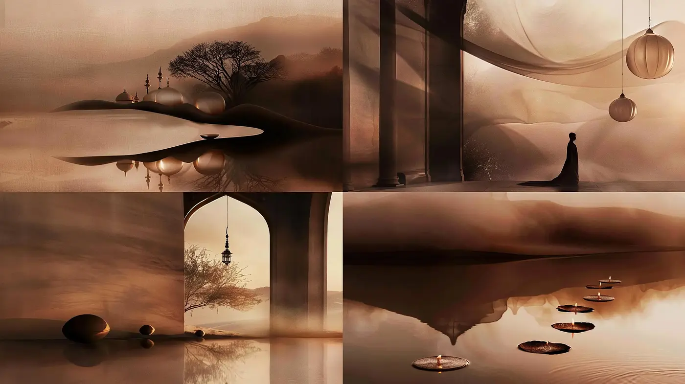 Ethereal Dawn: A Serene Escape into a Dreamlike Sepia Landscape - Midjourney sref style