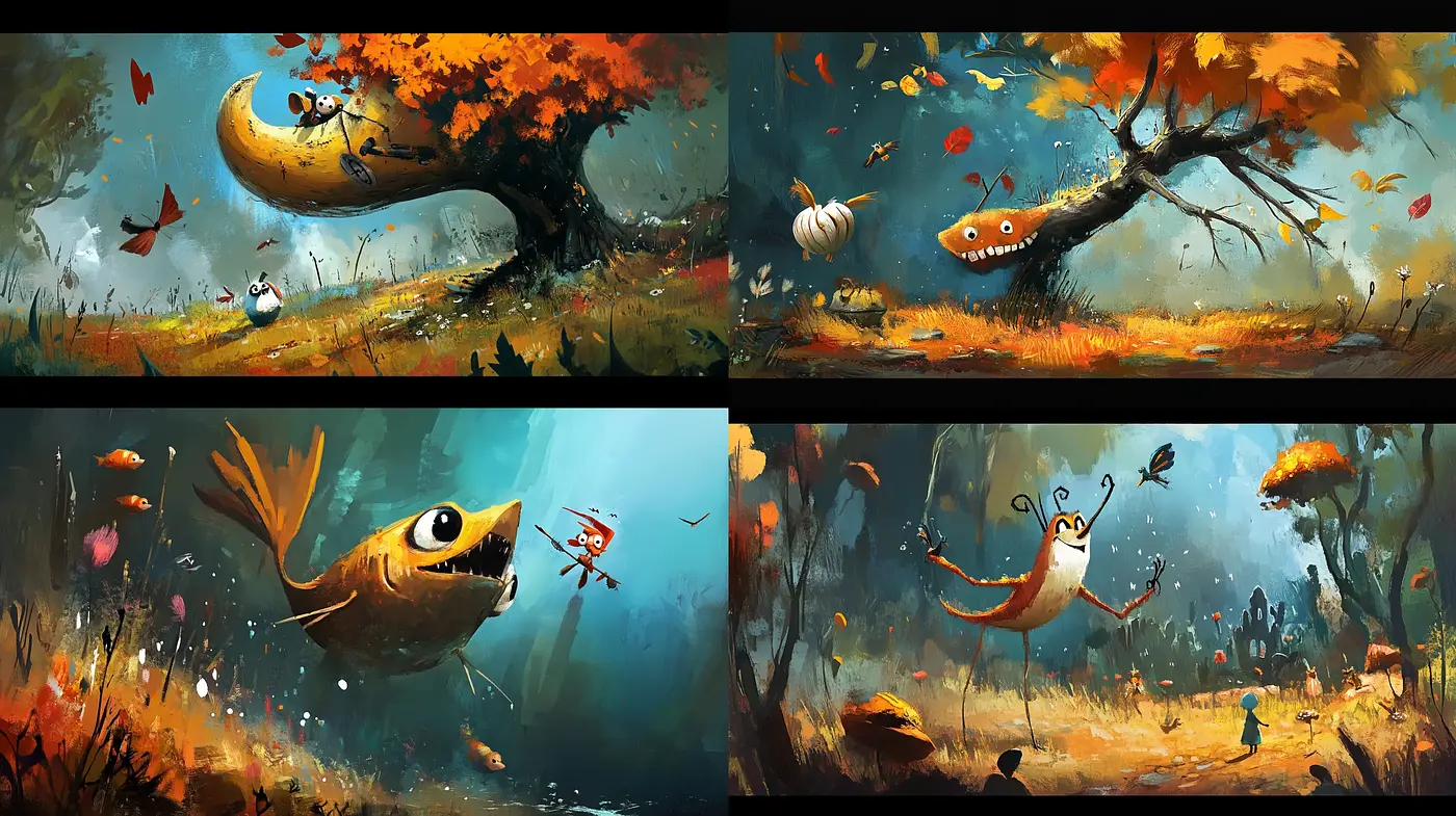 Whimsical Autumn Dreamscape with Vibrant Surrealist Touches - Midjourney sref style
