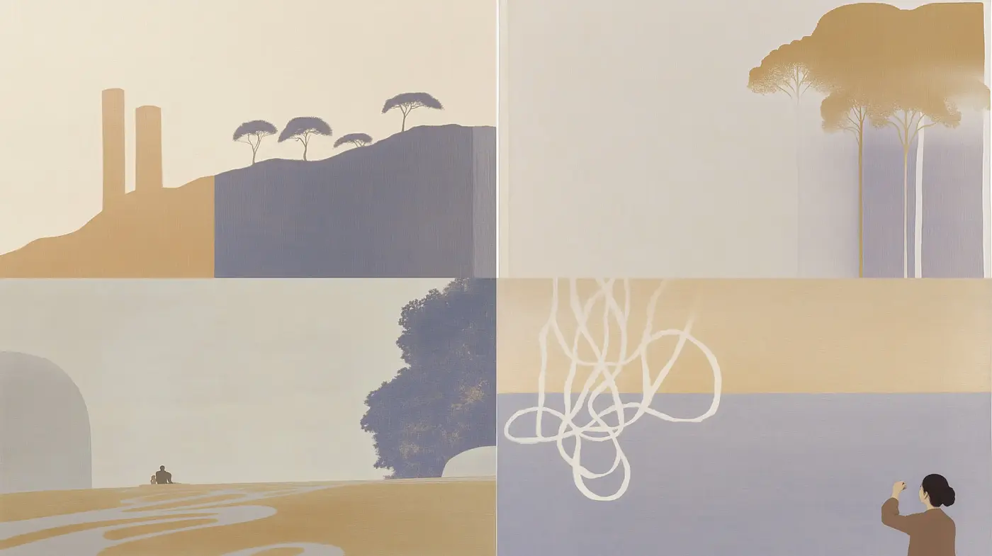 Serene Pastel Horizons - A Harmony of Simplified Forms and Calm Tones - Midjourney sref style