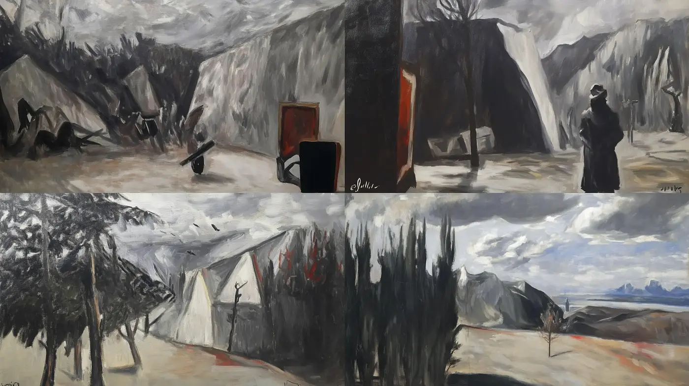 Melancholic Surreal Landscapes with Abstract Elements - Midjourney sref style