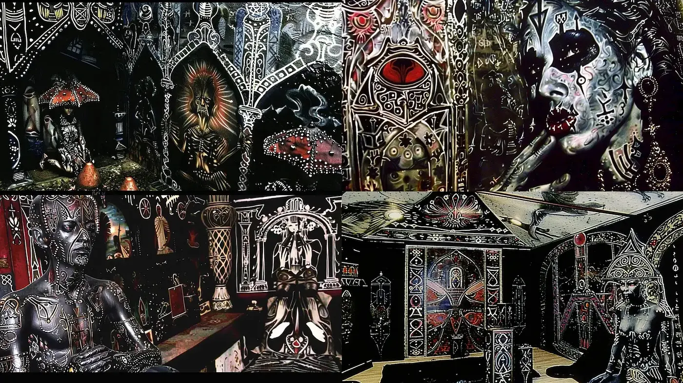 Intricate Geometric Patterns with a Dark and Ethereal Vibe - Midjourney sref style