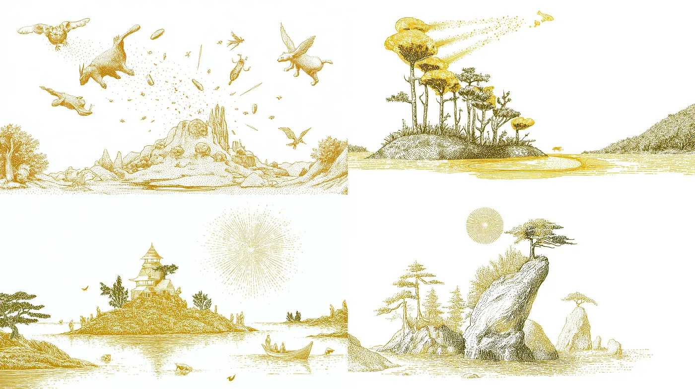 Stylized Illustrations with a Naturalistic and Fantasy Blend - Midjourney sref style