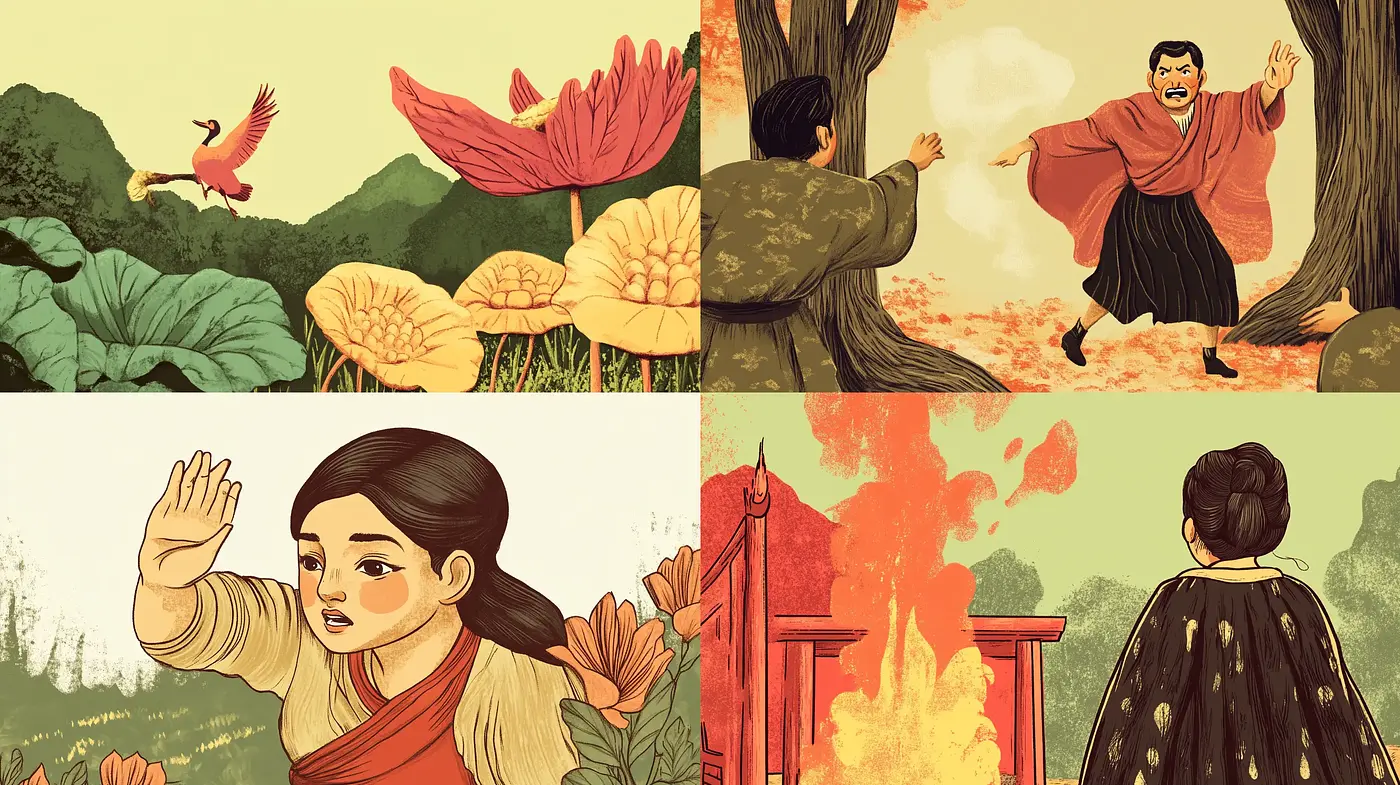 Ethereal Autumnal Narrative: A Harmonious Blend of Rustic Warmth and Storybook Illustration - Midjourney sref style