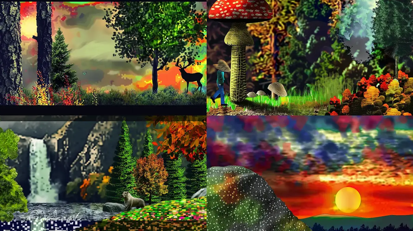 Breathtaking Nature Scenes with Vibrant Textures and Dreamlike Atmosphere - Midjourney sref style