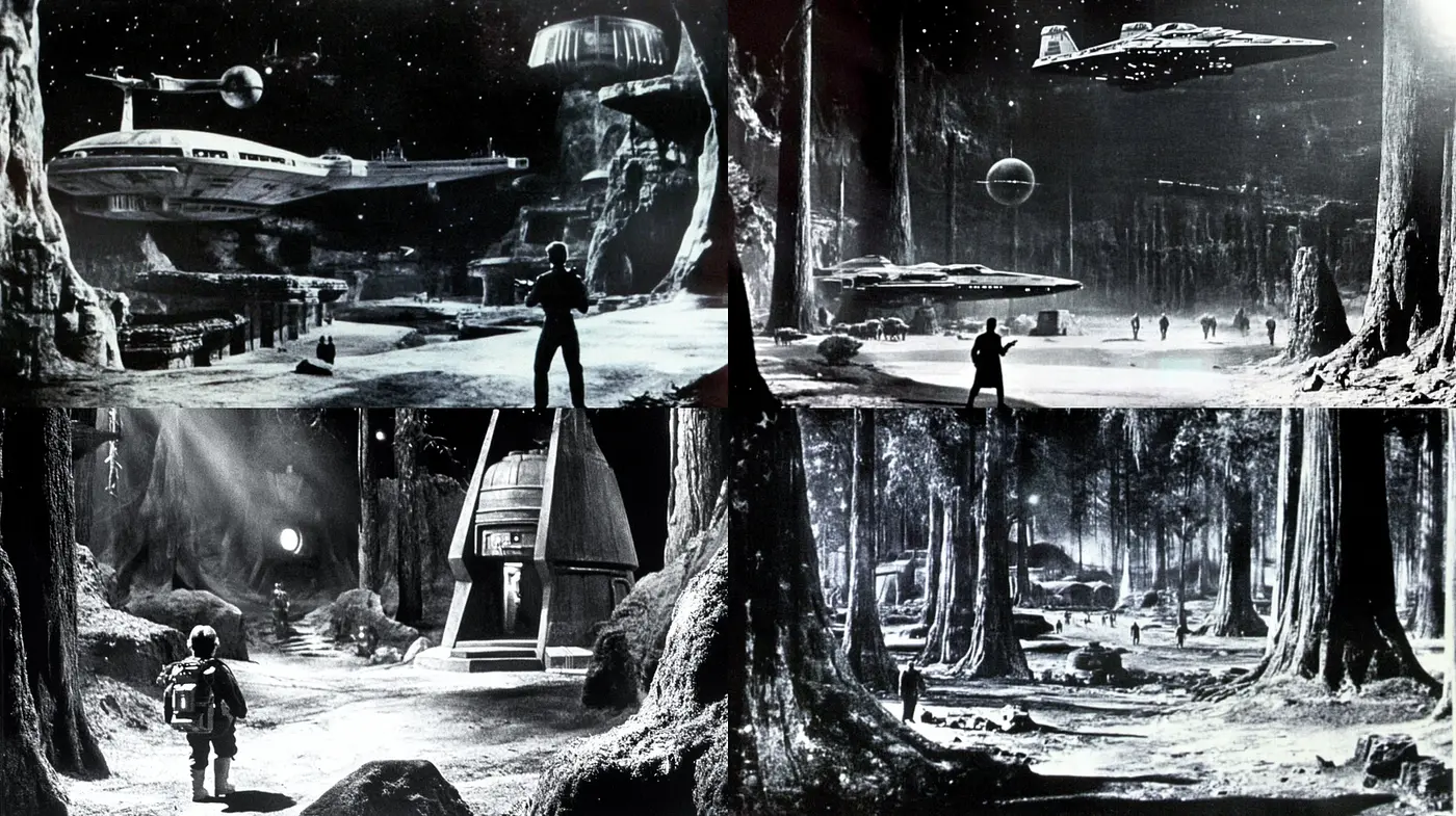 Exploration of Cosmic Landscapes with a Retro Futuristic Aesthetic - Midjourney sref style