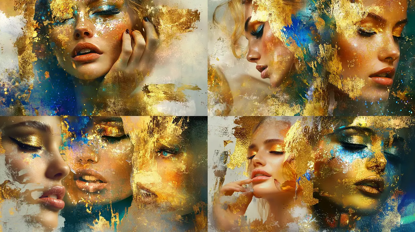 Ethereal Gold-Streaked Portraiture Fusion - Midjourney sref style
