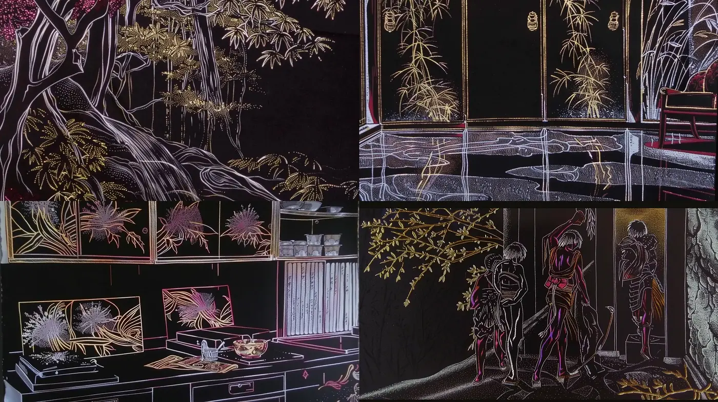 Neon Outlines and Dark Ambience Interpretations - Midjourney sref style