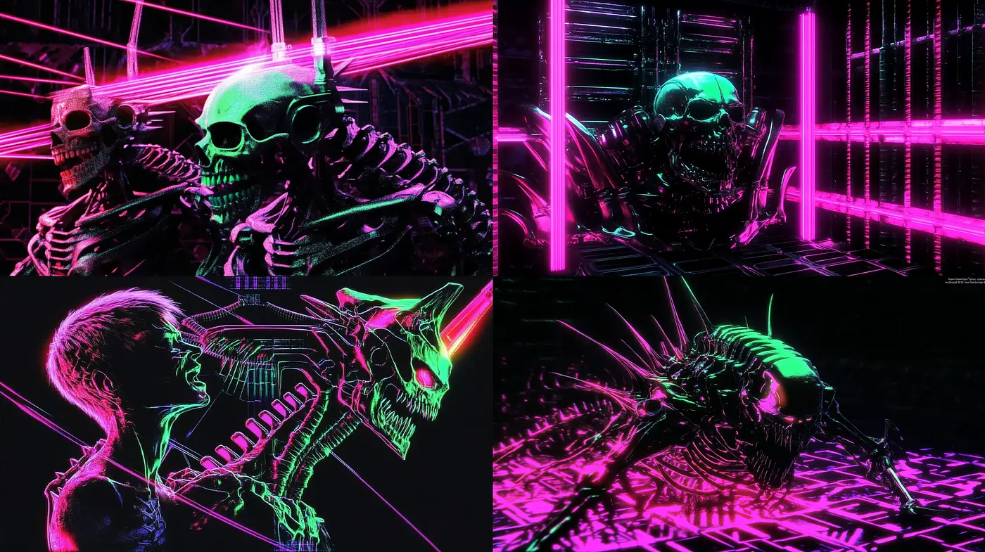 Neon Cyberpunk Skeletal Fantasy - Midjourney sref style