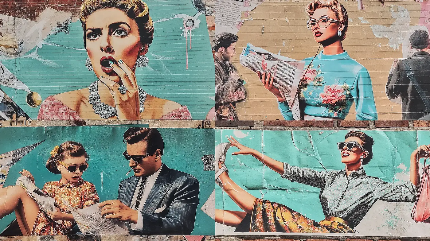 Retro Glamour with a Vibrant Urban Mural Aesthetic - Midjourney sref style