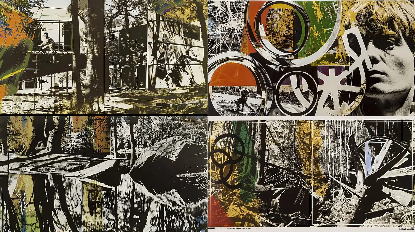 Eclectic Fusion of Abstract Expressionism and Postmodern Collage - Midjourney sref style