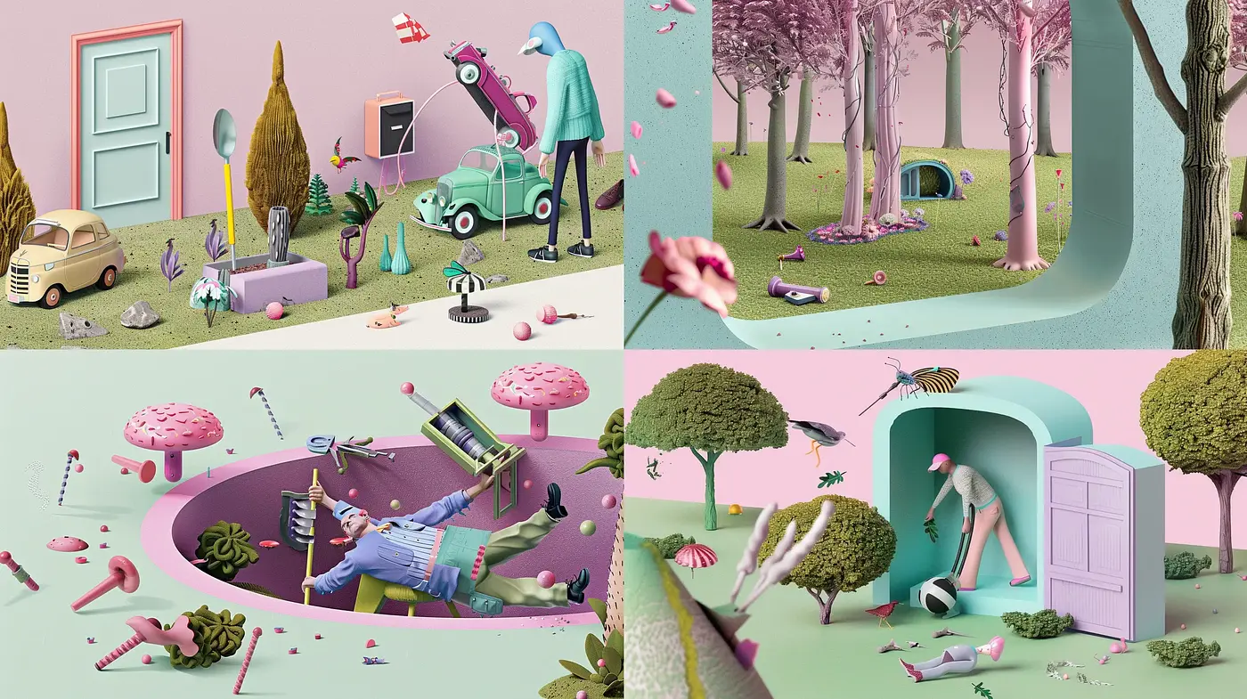 Dreamlike Surrealism with Pastel Playfulness - Midjourney sref style