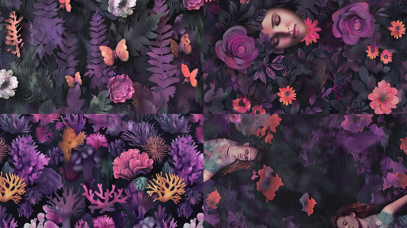 Dreamlike Botanical Fantasy Amidst Twilight Hues - Midjourney sref style