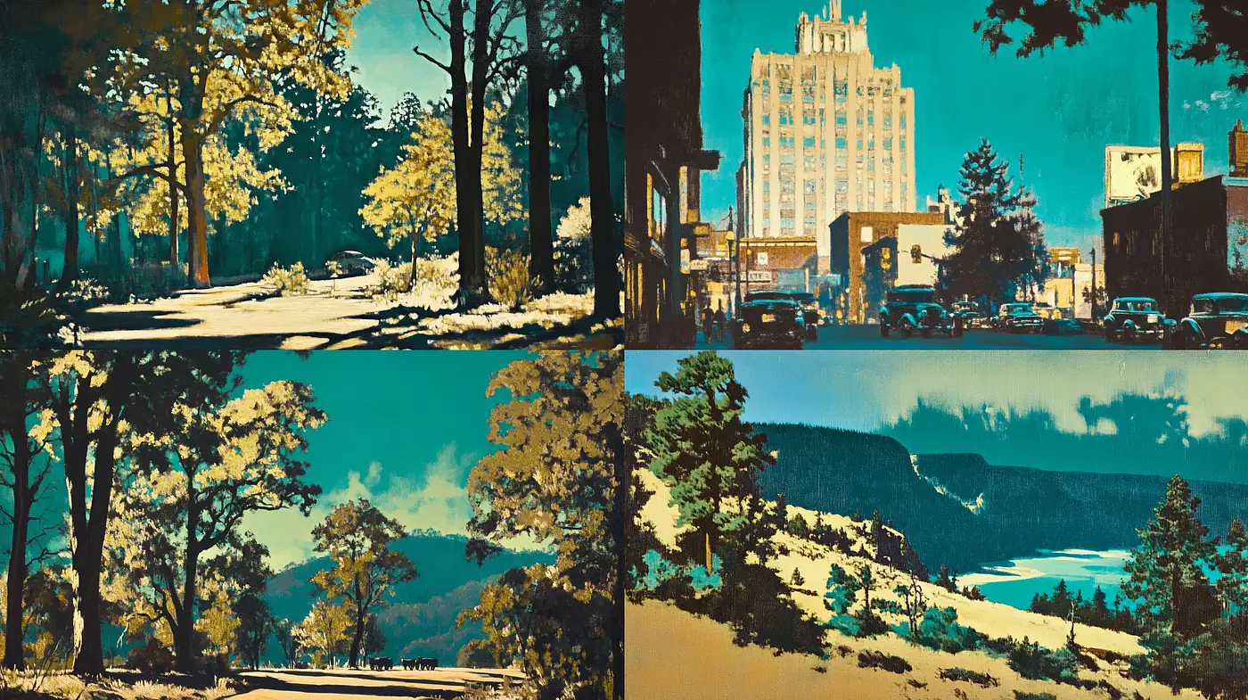 Retro Americana in Sepia and Turquoise Hues - Midjourney sref style