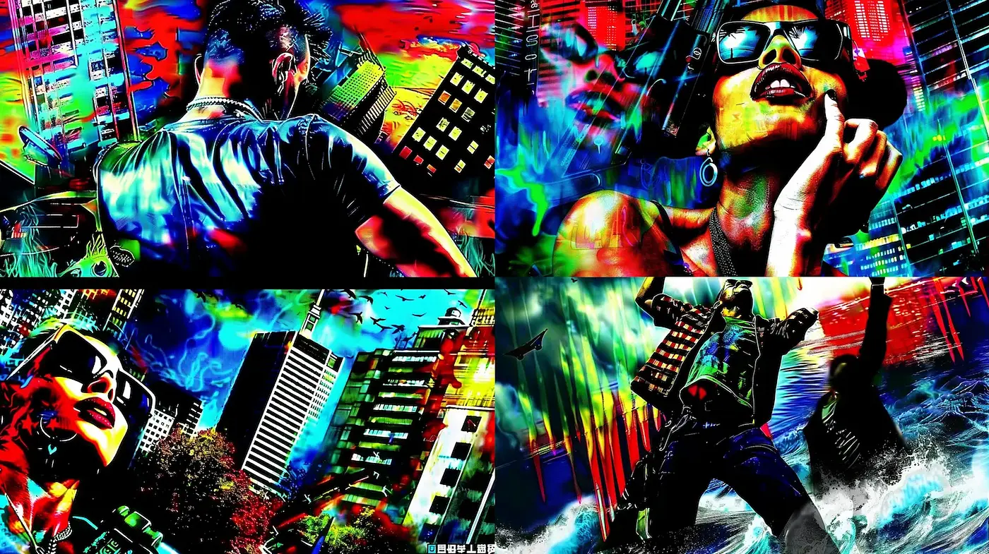 Vibrant and Dynamic Urban Art Style with Futuristic Influences - Midjourney sref style
