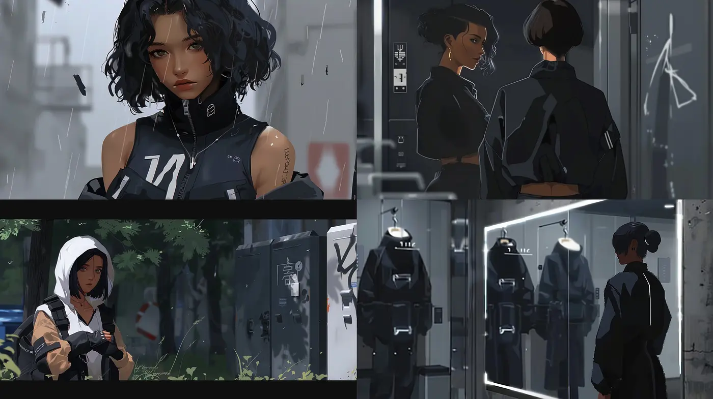 Moody Cyberpunk Vignettes with a Muted Color Palette - Midjourney sref style