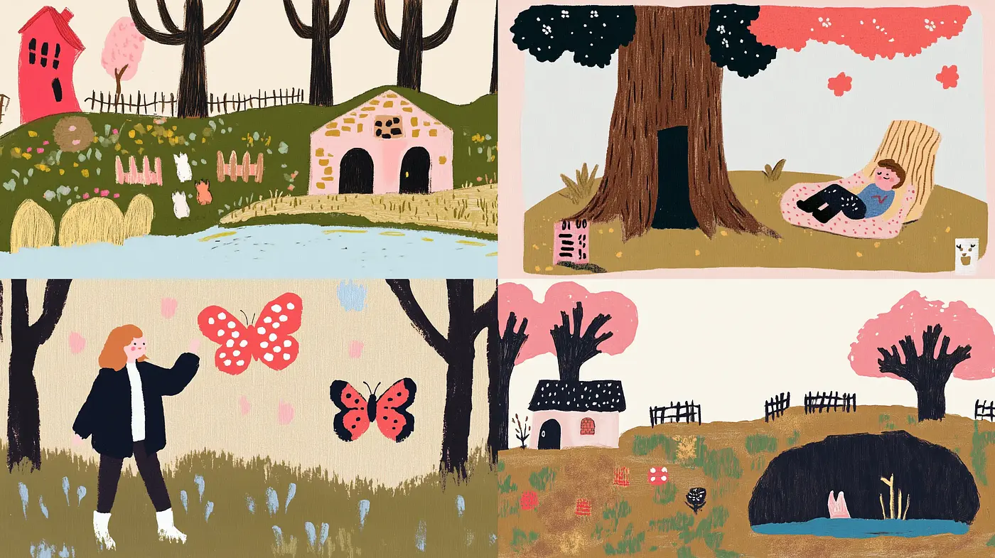 Whimsical Folk Art Fusion with Pastel Tones and Textured Charm - Midjourney sref style