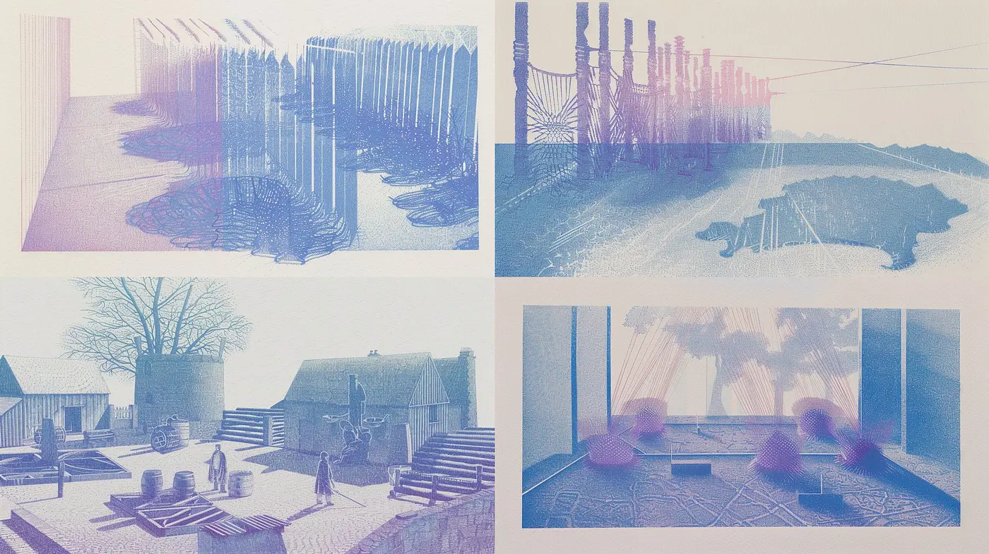 Ethereal Cyan Hues and Crosshatch Dreams: A Homage to Pastoral Serenity - Midjourney sref style