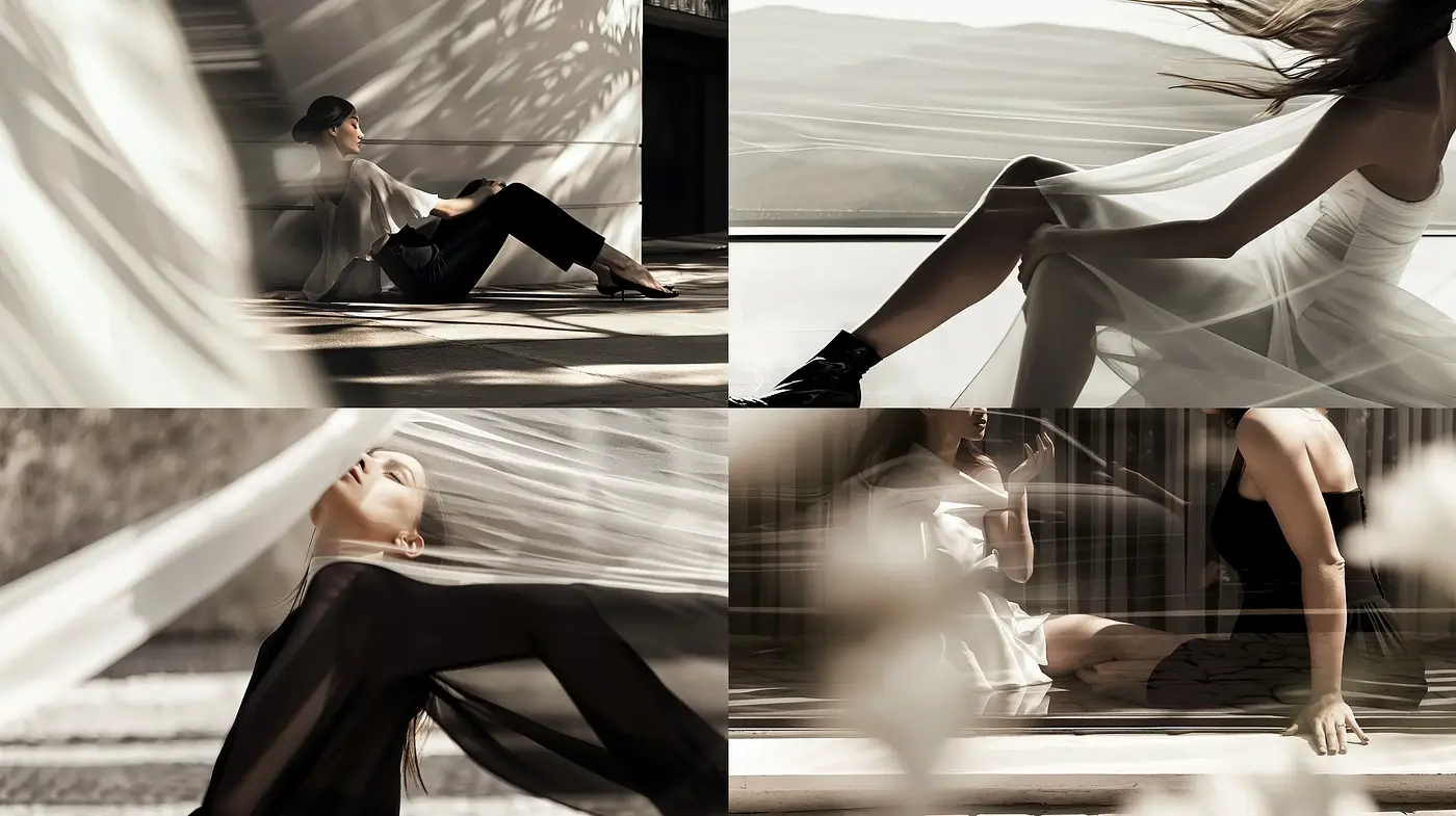 Ethereal Elegance in Monochrome: Dynamic Forms and Flowing Textures - Midjourney sref style