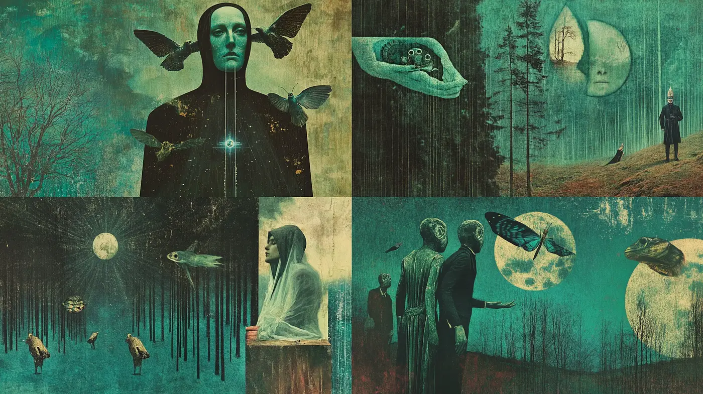 Surrealist Dreamscape: A Fusion of Ethereal Mystery and Melancholic Whimsy - Midjourney sref style