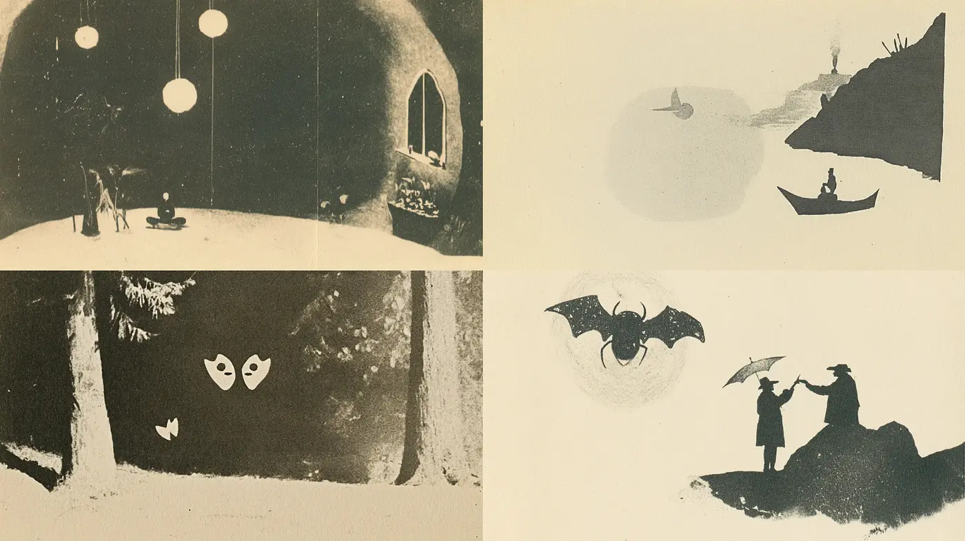 Eerie Sepia Silhouettes and Vignettes: A Consistent Exploration in Monochromatic Storytelling - Midjourney sref style