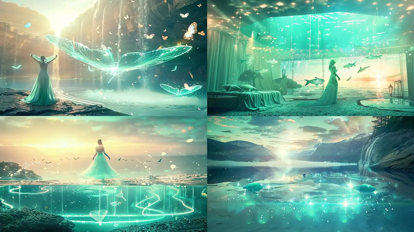 Ethereal Aquatic Dreamscapes with a Luminous Glow - Midjourney sref style