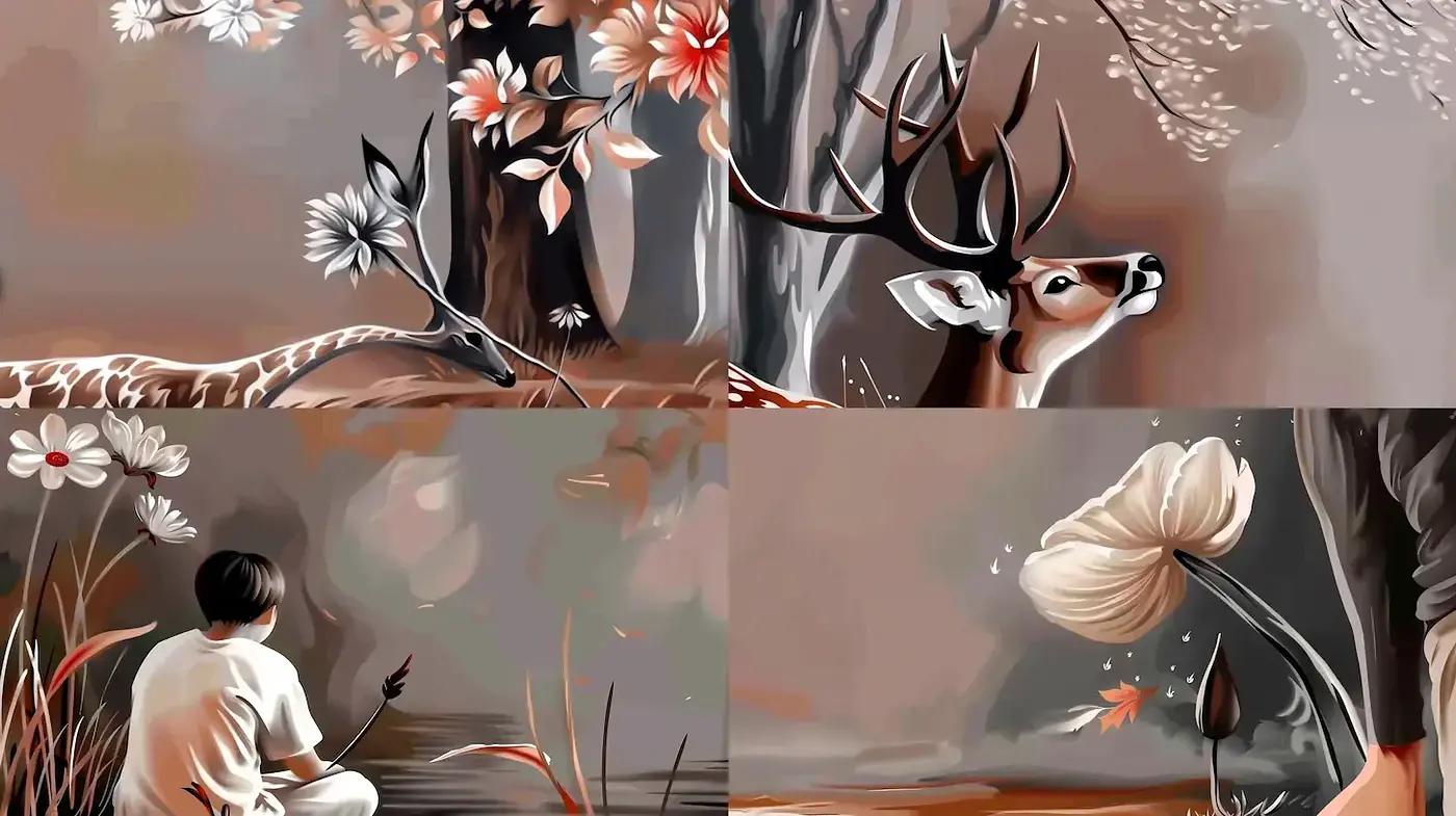 Serene and Poetic Artistic Expressions with Nature Themes - Midjourney sref style
