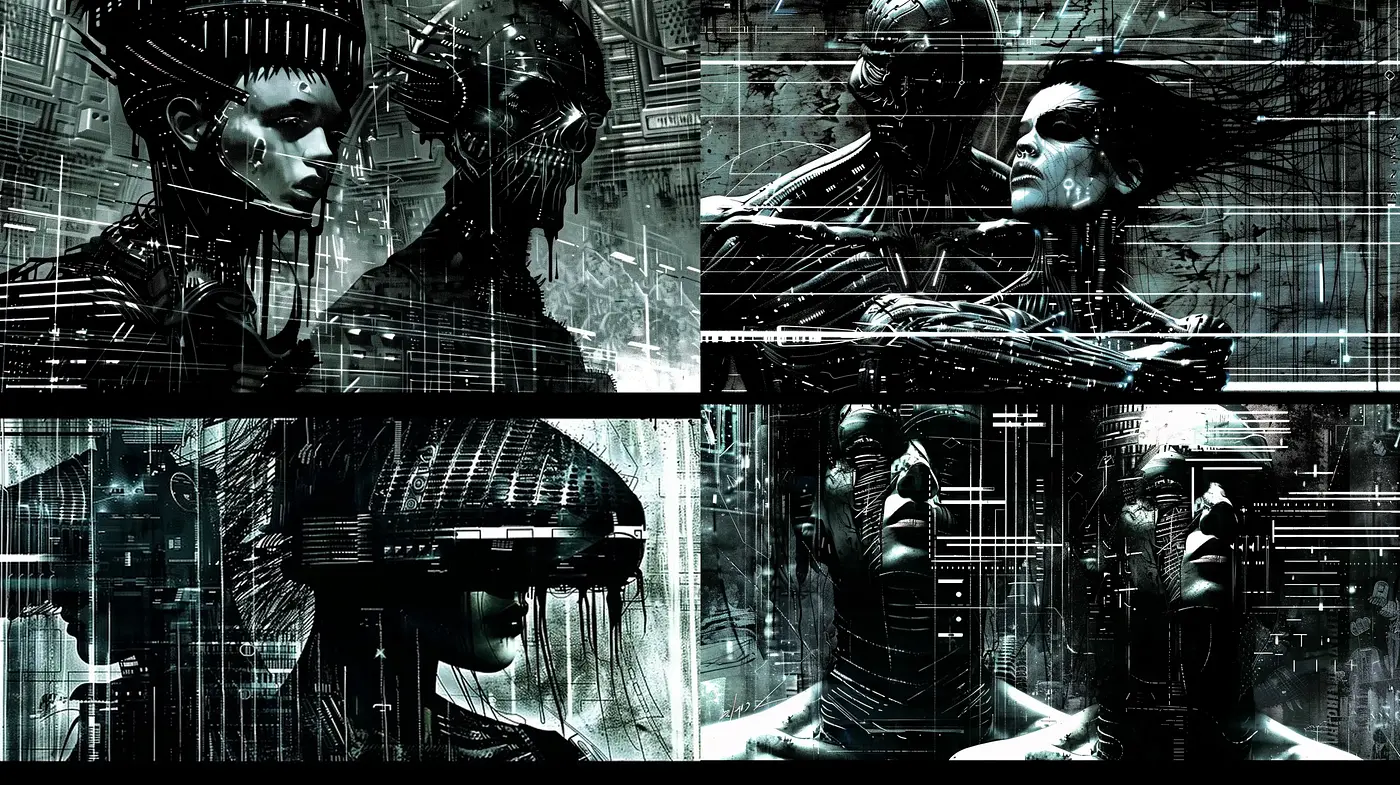Futuristic Techno-Noir Vision: A Cybernetic Aesthetic - Midjourney sref style