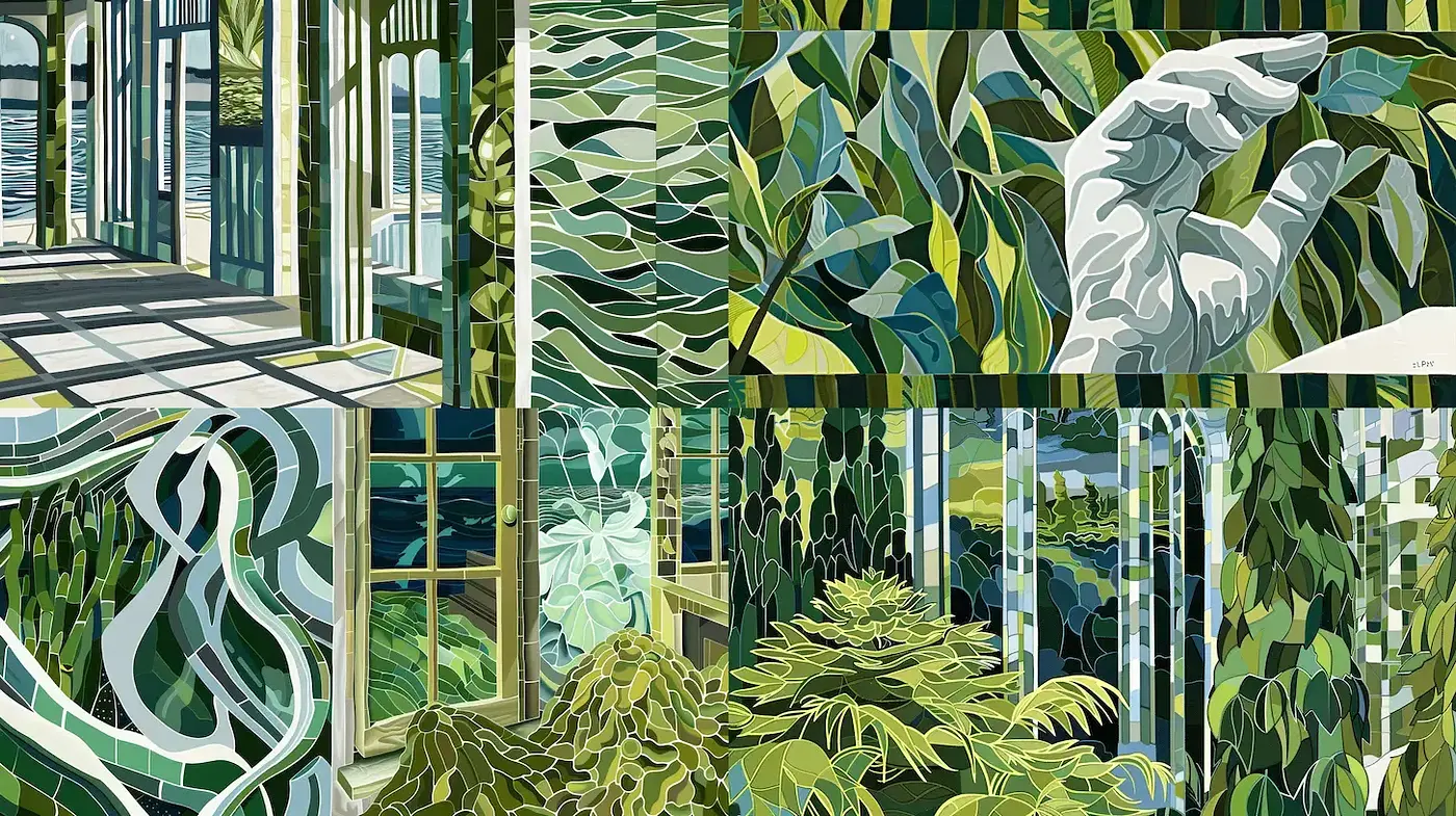 Exploration of Greenery Through Bold Geometric Patterns - Midjourney sref style