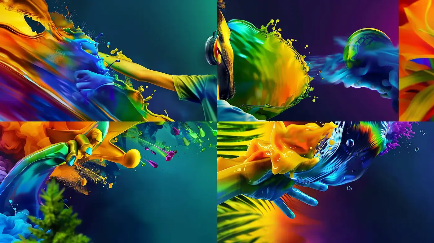 Dynamic and Vibrant Abstract Expressionism with Fluid Motion - Midjourney sref style