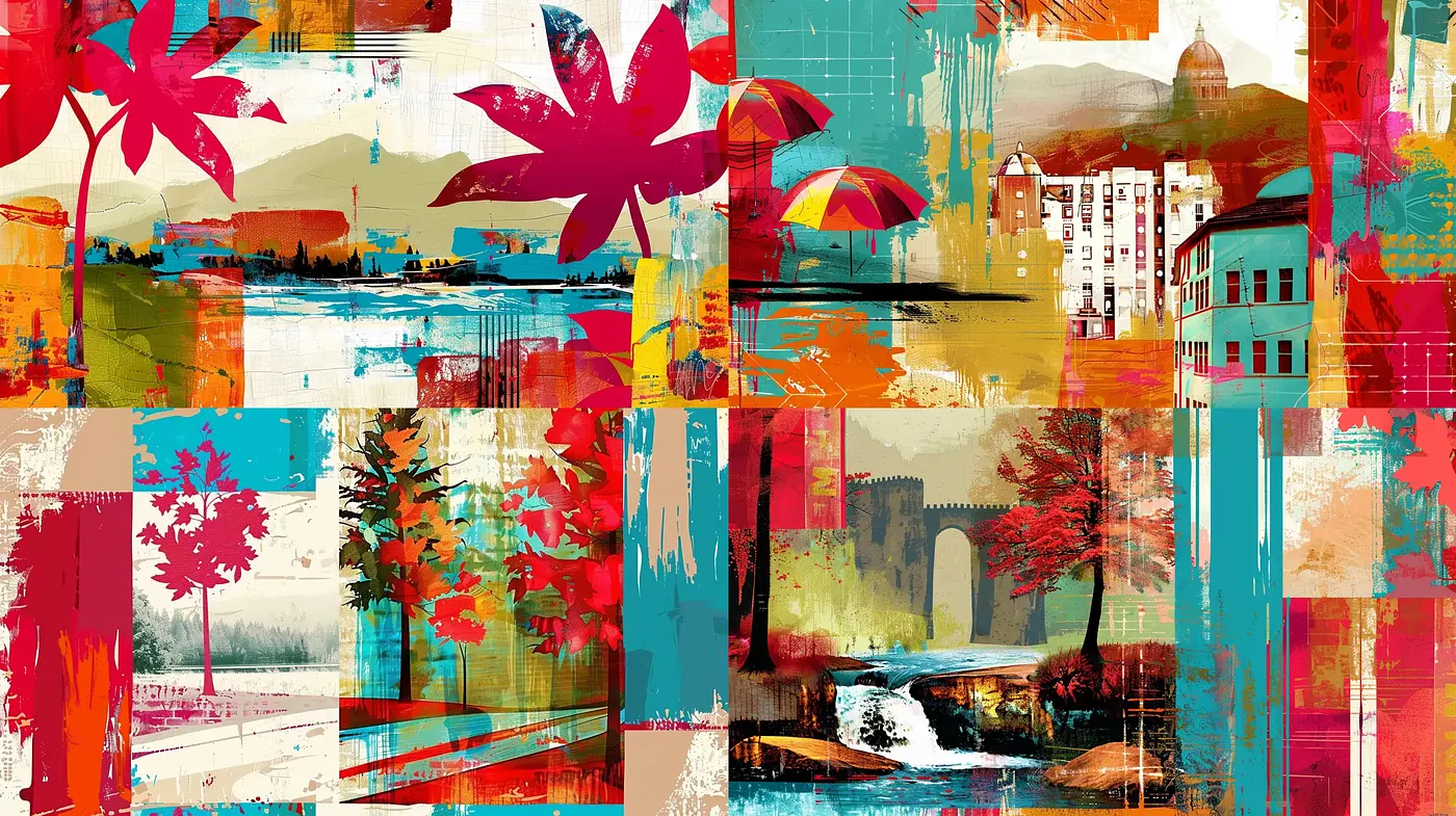 Abstract Fusion of Nature and Urban Brushwork - Midjourney sref style