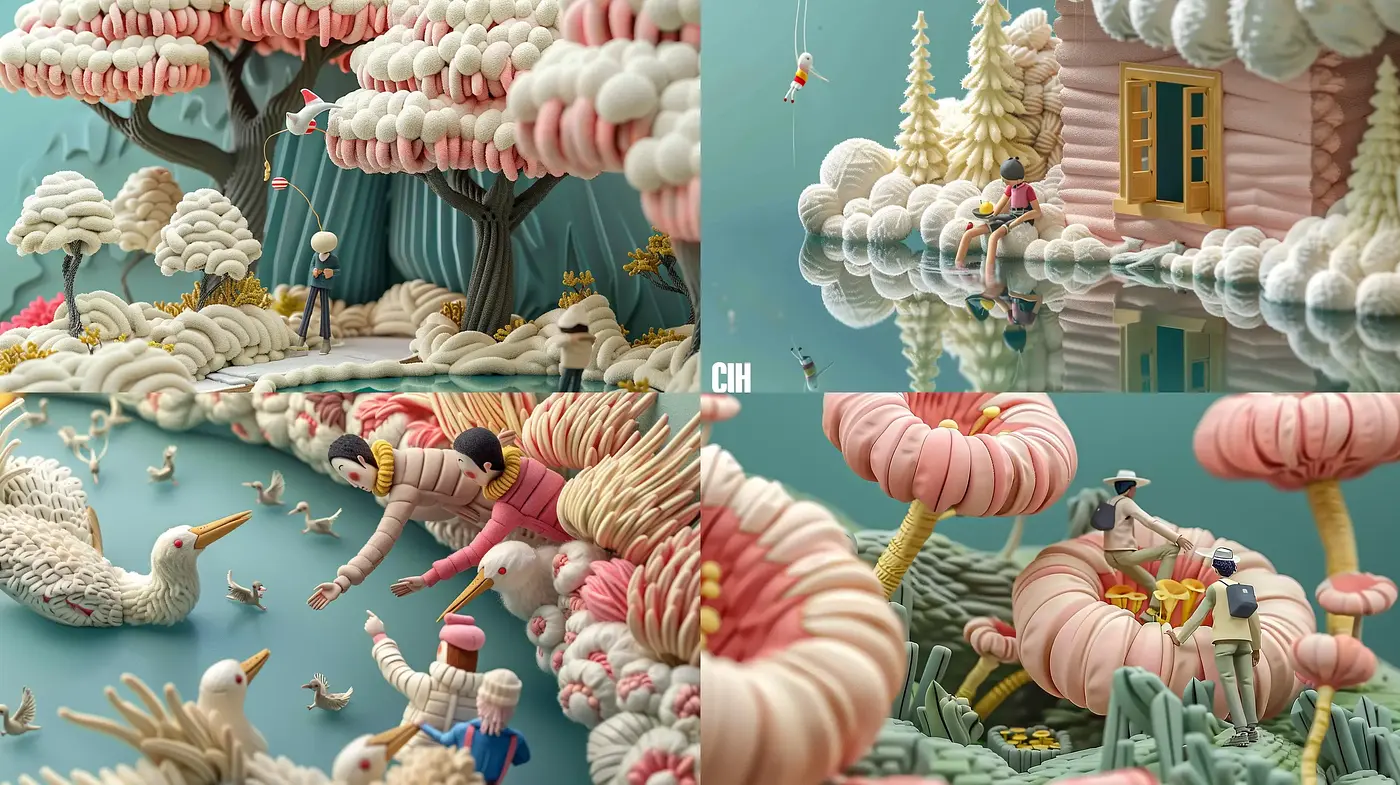 Surreal Pastel Dreamscape with Soft Textured Cloud Motifs - Midjourney sref style