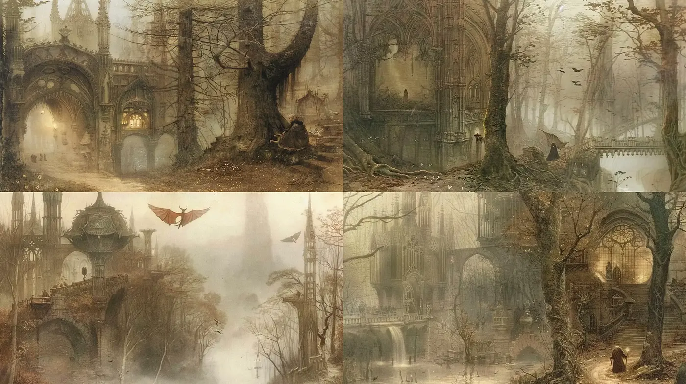 Mystical Gothic Reverie: Echoing the Ethereal Essence - Midjourney sref style
