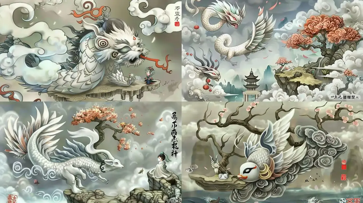 Intricately Styled Mythical Landscapes with Eastern Influences - Midjourney sref style