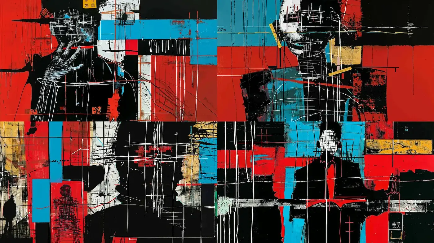 Dynamic Abstract Expressionism with Bold Geometric Elements - Midjourney sref style